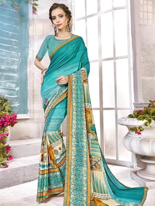 floral printed saree with blouse - 16661698 - Very Small Image - 1