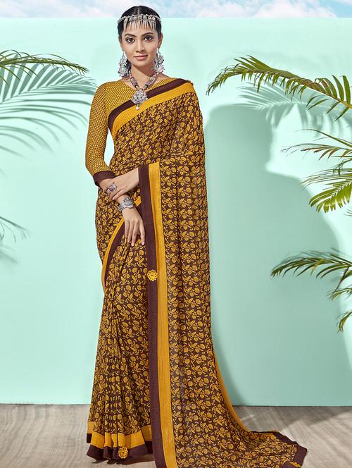 floral printed saree with blouse - 16661705 - Very Small Image - 1