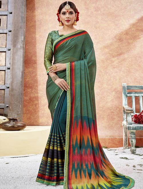 geometric printed saree with blouse - 16661721 - Very Small Image - 1