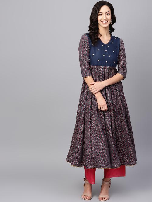 chevron print flared kurta - 16661961 - Very Small Image - 1