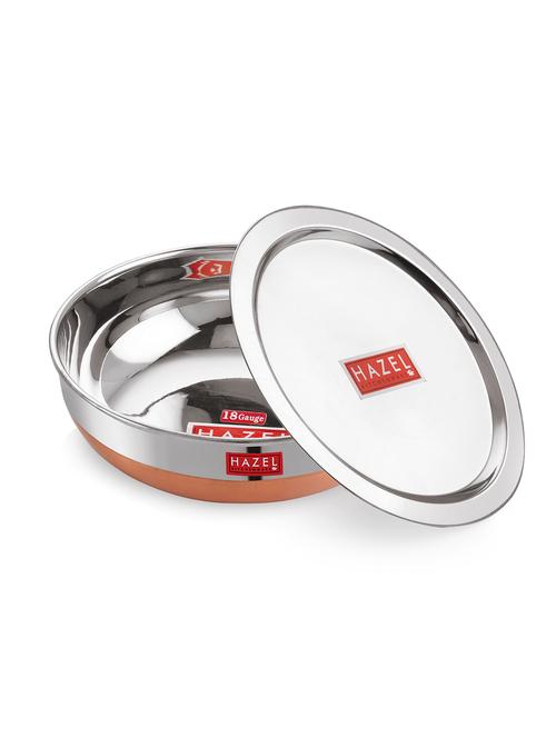 stainless steel tasra kadhai with copper bottom and lid - 16662420 - Very Small Image - 1