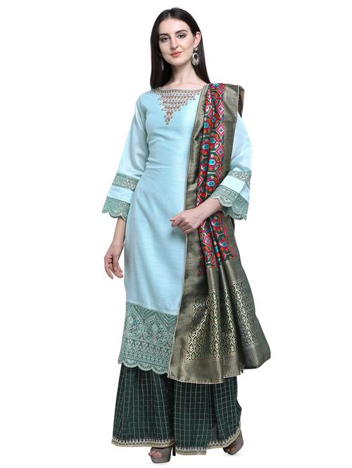 embroidered semi-stitched suit - 16662528 - Very Small Image - 1