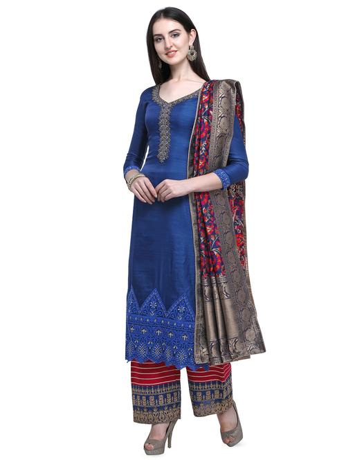 embroidered semi-stitched suit - 16662540 - Very Small Image - 1