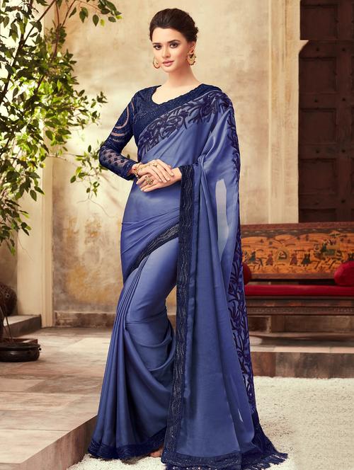 tonal embroidered bordered saree with blouse - 16663077 - Very Small Image - 1