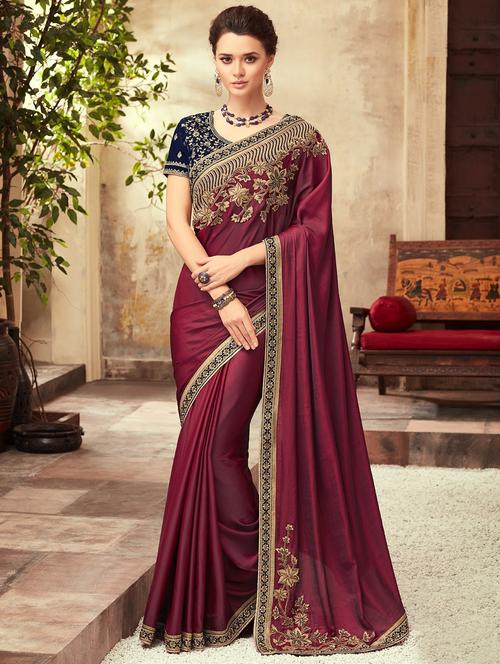 solid embroidered saree with blouse - 16663079 - Very Small Image - 1