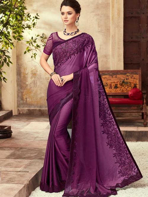 tonal embroidered bordered saree with blouse - 16663085 - Very Small Image - 1