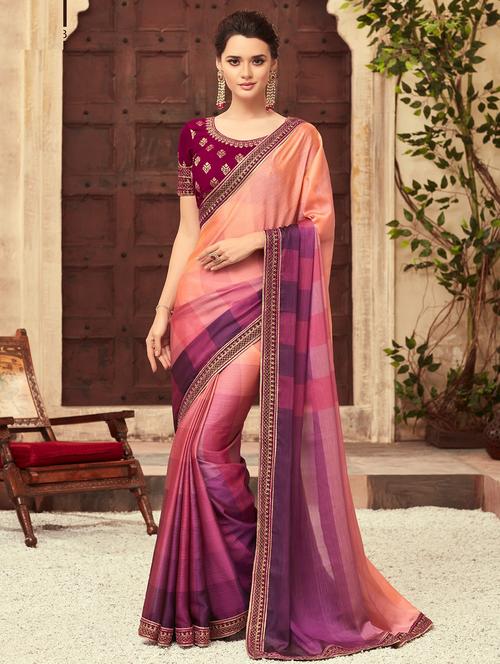 twin shade checkered saree with blouse - 16663086 - Very Small Image - 1