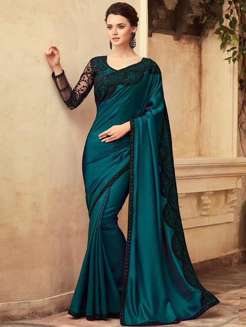 solid bordered saree with blouse - 16663097 - Very Small Image - 1