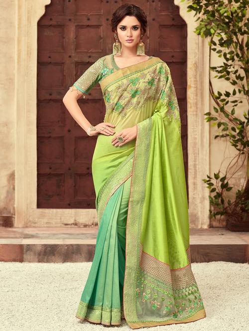 twin shade embroidered saree with blouse - 16663098 - Very Small Image - 1