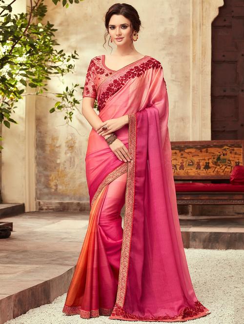 twin shade embroidered saree with blouse - 16663101 - Very Small Image - 1