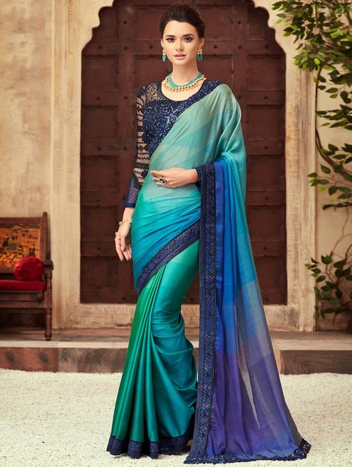twin shade checkered saree with blouse - 16663104 - Very Small Image - 1