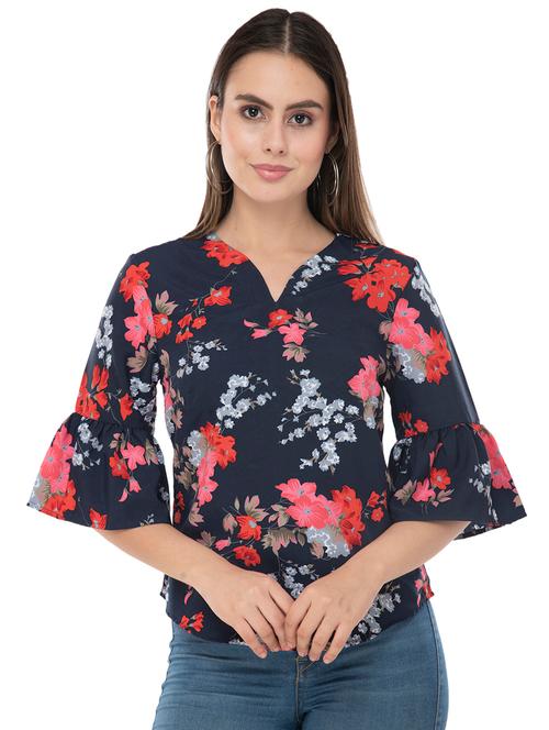 v neck bell sleeved floral top - 16663725 - Very Small Image - 1