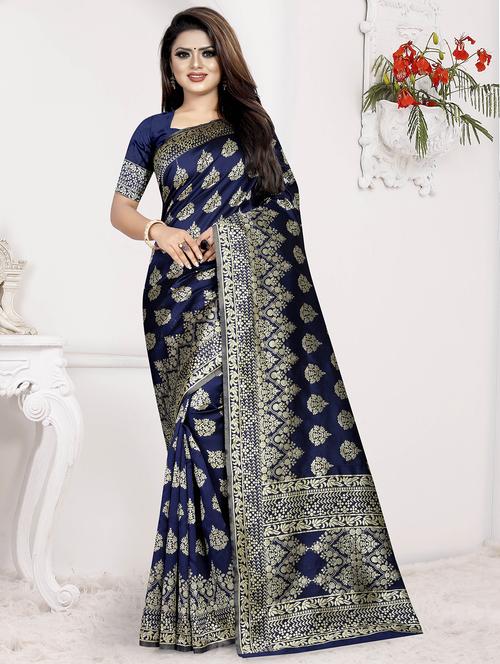 zari work banarasi saree with blouse - 16663807 - Very Small Image - 1