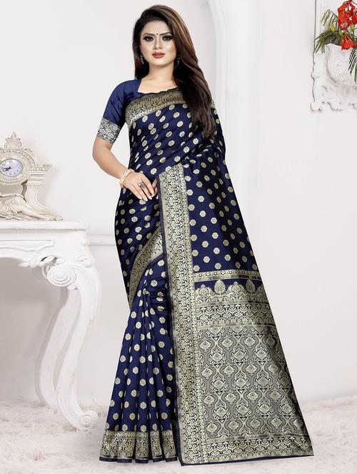 zari work banarasi saree with blouse - 16663808 - Very Small Image - 1