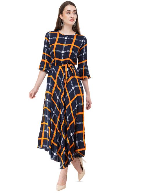 tie knot checkered asymmetric dress - 16663987 - Very Small Image - 1