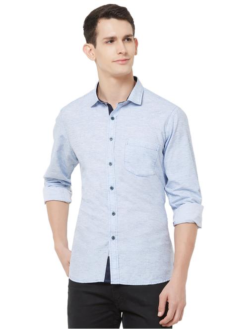 light blue self design casual shirt - 16664734 - Very Small Image - 1