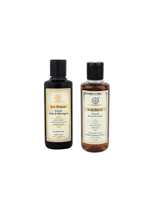 khadi natural khadi combo - amla bhringraj shampoo + henna & oil - 16664937 - Very Small Image - 1