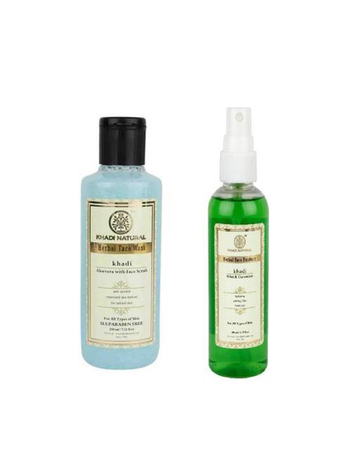 khadi natural skin care - aloevera with scrub sls / paraben free face wash + mint cucumber face spray (set of 2) - 16665112 - Very Small Image - 1