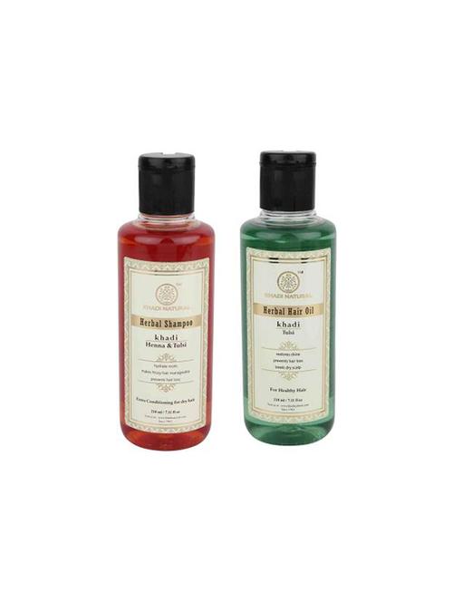 khadi natural khadi combo - henna tulsi shampoo + tulsi oil (set of 2) - 16665513 - Very Small Image - 1