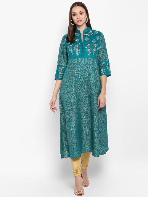 foil printed flared kurta - 16665900 - Very Small Image - 1