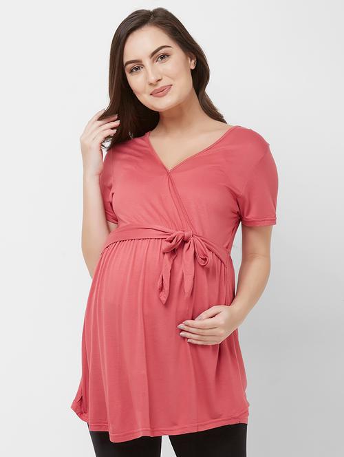 tie knot back wrap maternity top - 16666341 - Very Small Image - 1
