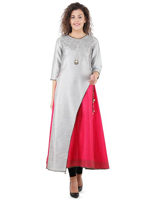 embellished layered a-line kurta - 16666652 - Very Small Image - 1