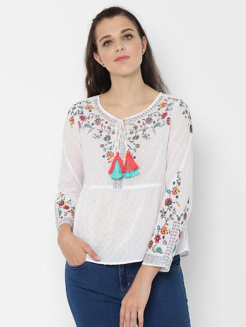 tassel tie up floral embroidered top - 16666729 - Very Small Image - 1