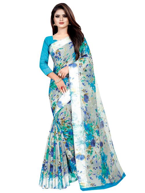 floral printed saree with blouse - 16666965 - Very Small Image - 1