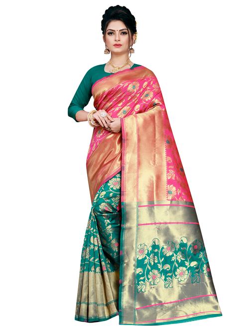 floral banarasi saree with blouse - 16666975 - Very Small Image - 1