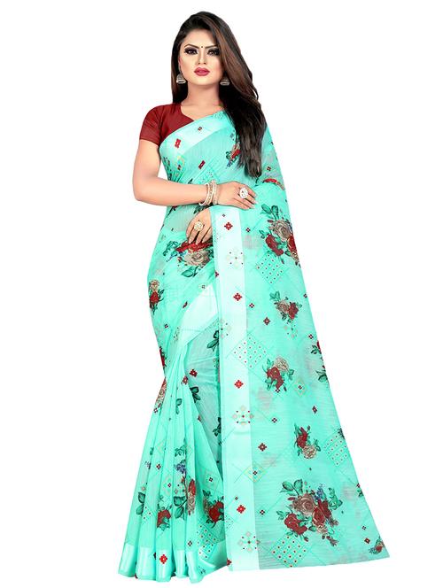 floral printed saree with blouse - 16666976 - Very Small Image - 1