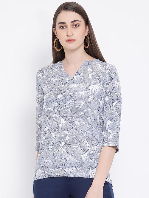 mandarin neck printed top - 16667284 - Very Small Image - 1