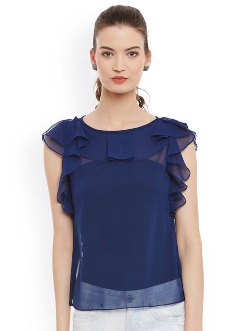 round neck ruffle detail top - 16667292 - Very Small Image - 1
