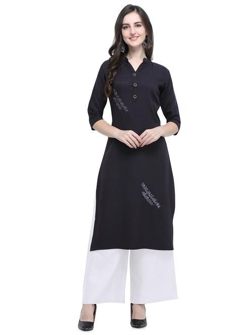 embroidered solid kurta with palazzo set - 16667538 - Very Small Image - 1