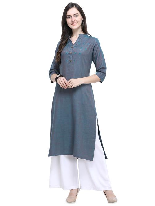 embroidered kurta with palazzo set - 16667543 - Very Small Image - 1