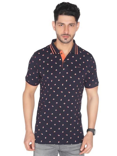 navy blue printed polo t-shirt - 16667774 - Very Small Image - 1