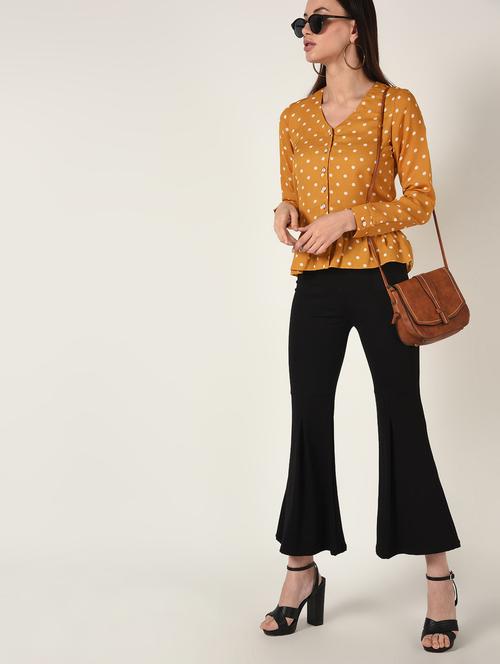 v neck ruffle detail polka dots top - 16667886 - Very Small Image - 1
