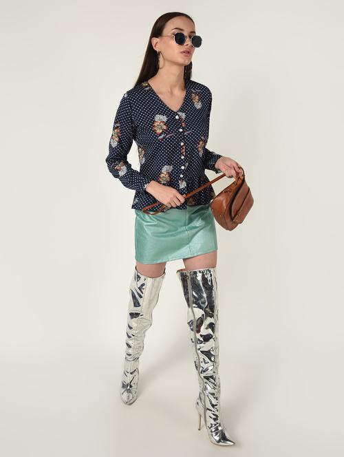 v neck polka dots ruffle top - 16667887 - Very Small Image - 1