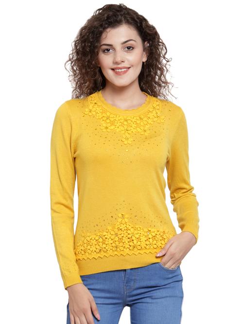 crew neck floral laced embellished pullover - 16668302 - Very Small Image - 1