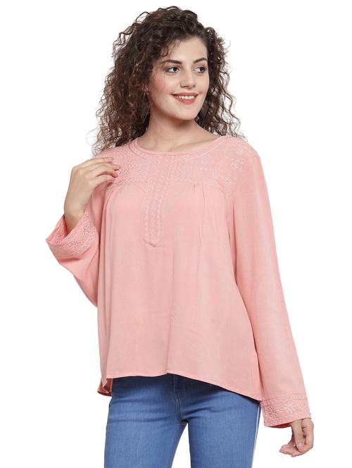 round neck embroidered long sleeved top - 16668327 - Very Small Image - 1