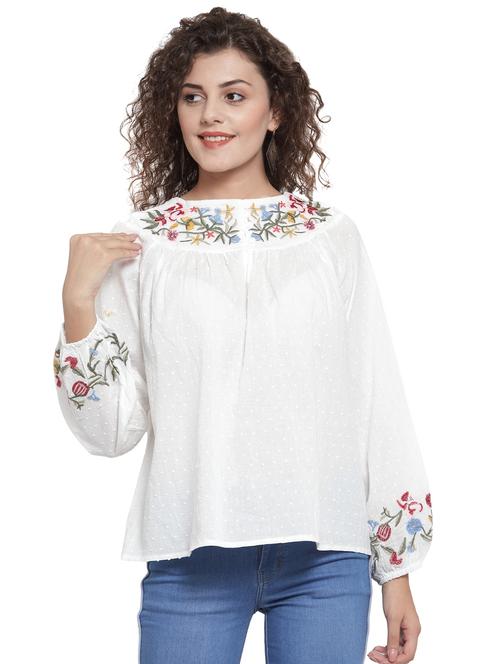 long sleeved embroidered dobby top - 16668330 - Very Small Image - 1