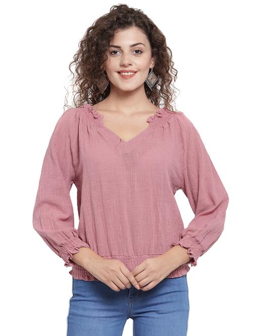 notch neck frill trim smock detail top - 16668340 - Very Small Image - 1