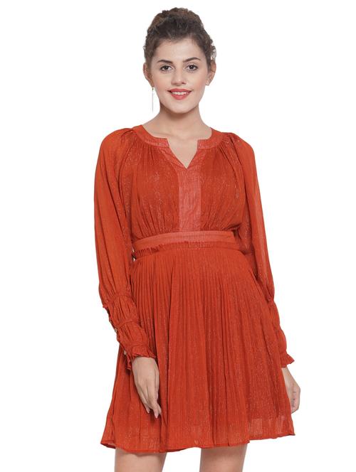notch neck button detail flared dress - 16668354 - Very Small Image - 1