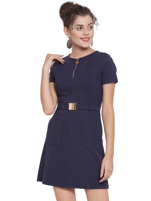 zipper detail belted a-line dress - 16668355 - Very Small Image - 1