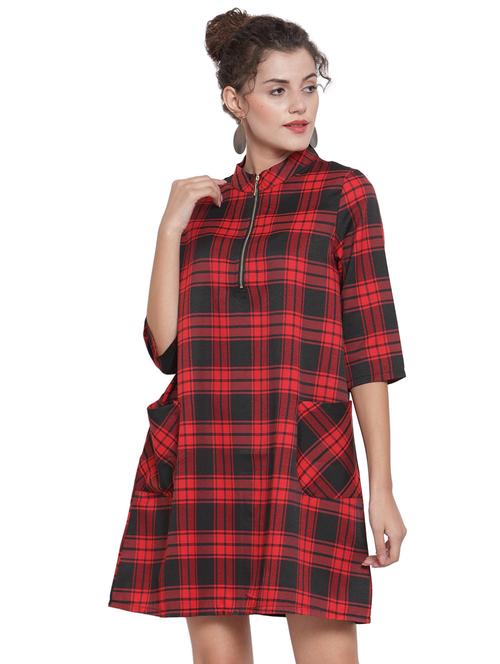 zipper detail checkered a-line dress - 16668360 - Very Small Image - 1