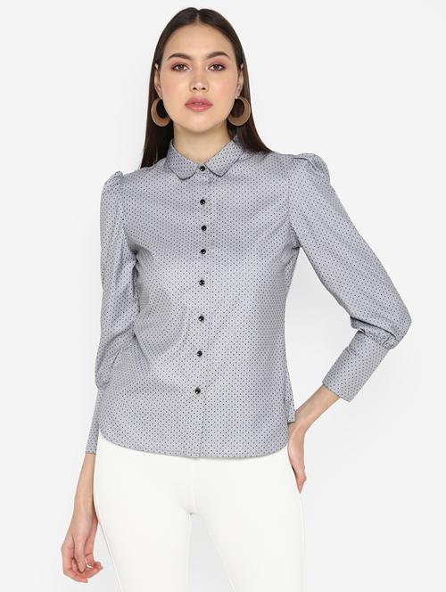 puff sleeved curved hem shirt - 16669214 - Very Small Image - 1