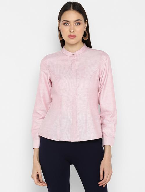 mandarin neck concealed placket shirt - 16669217 - Very Small Image - 1