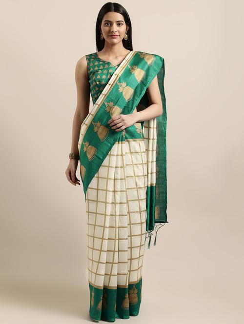 checkered printed saree with blouse - 16670825 - Very Small Image - 1