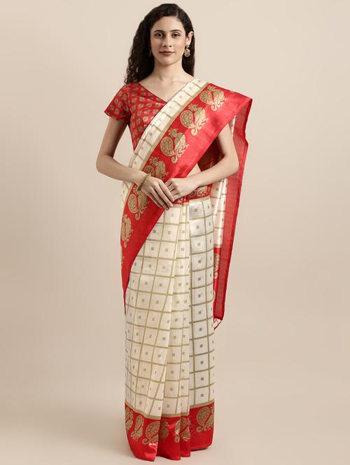 checkered printed saree with blouse - 16670828 - Very Small Image - 1