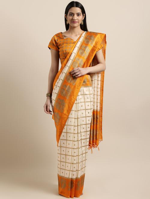 checkered printed saree with blouse - 16670829 - Very Small Image - 1