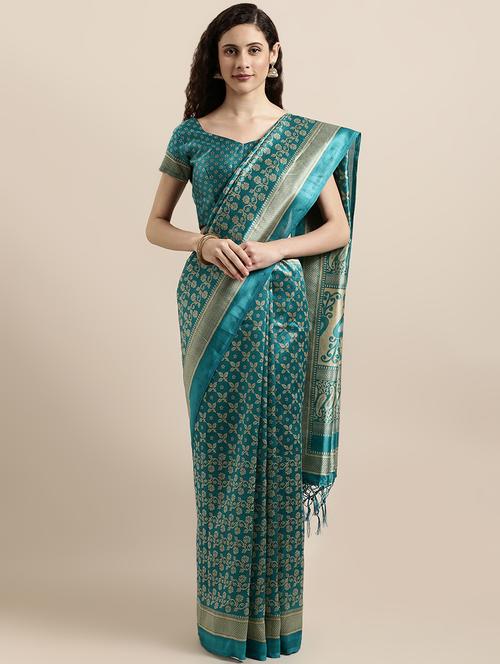 floral printed saree with blouse - 16670853 - Very Small Image - 1